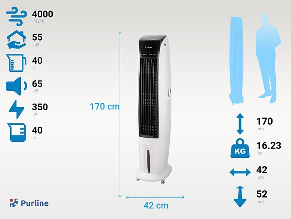PURLINE - Rafraichisseur d'air par évaporation à débit élevé avec roues - large