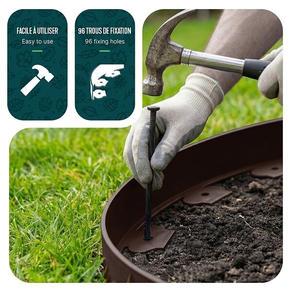 VOUNOT - Bordure de jardin plastique flexible 20m avec piquets Marron - large
