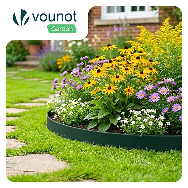 VOUNOT - Bordure de jardin plastique flexible 20m avec piquets vert - large
