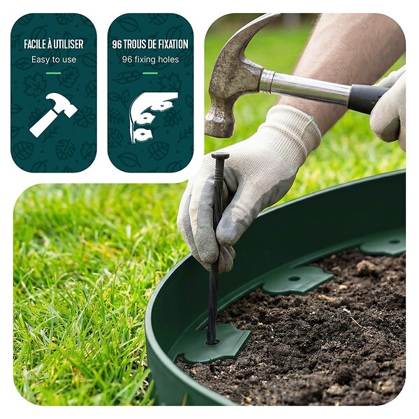 VOUNOT - Bordure de jardin plastique flexible 20m avec piquets vert - large