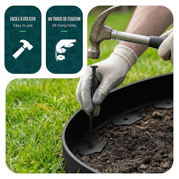 VOUNOT - Bordure de jardin plastique flexible 20m avec piquets noir - large