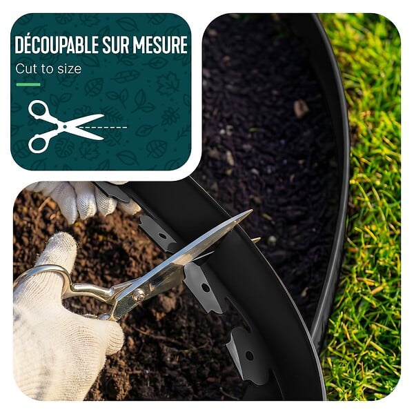 VOUNOT - Bordure de jardin plastique flexible 20m avec piquets noir - large