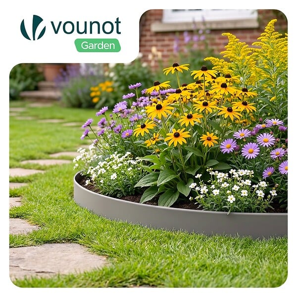 VOUNOT - Bordure de jardin plastique flexible 20m avec piquets gris - large