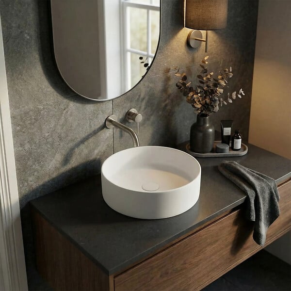 CERAMIA - Ceramia Vasque à poser ronde 36 cm hauteur 12,5 cm sans trop-plein blanc mat PixL (CEPX3636WM) - large
