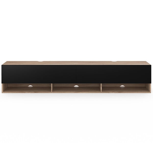 ID MARKET - Meuble TV 180 cm suspendu ELIO 2 portes avec étagère bois et noir - large