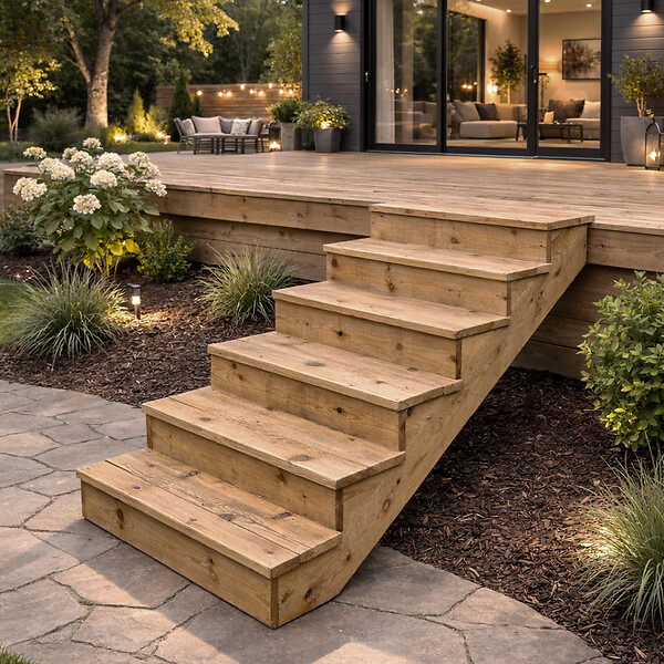 VINUOVO - BERLIN Escalier extérieur bois 2 marches H 37cm L-160cm - avec contre marche - large