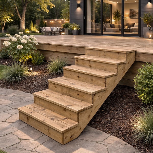 VINUOVO - BERLIN Escalier extérieur bois 2 marches H 37cm L-140cm - avec contre marche - large