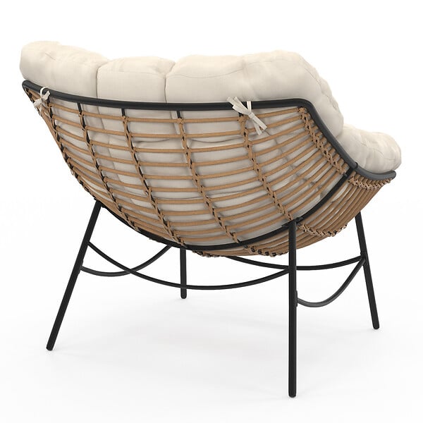 ID MARKET - Fauteuil de jardin relax LOA effet rotin avec coussin écru - large