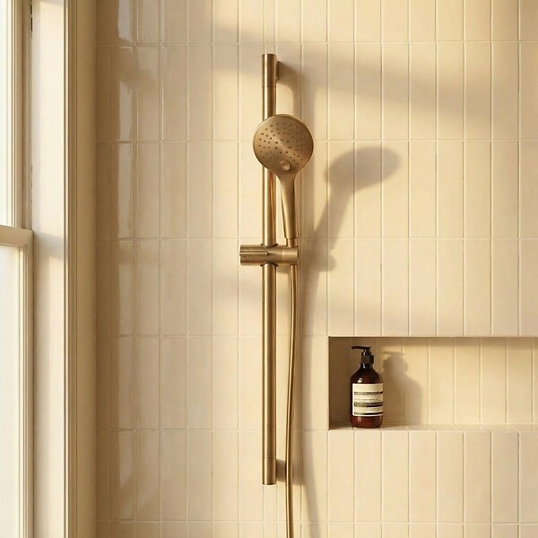 ESSEBAGNO - Luisa ensemble barre de douche cuivre brossé 3 pièces - large