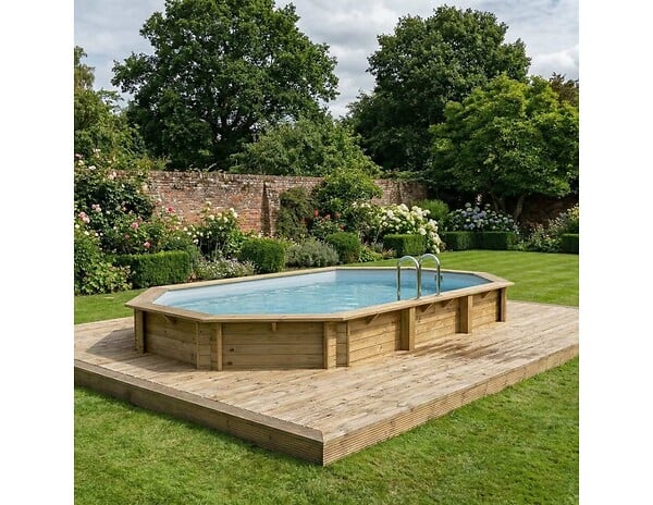 ALTANKA - Piscine hors sol en bois NEMO 7.3 x 3.97 - H.1.45 m, gris clair, fixations à visser - BAS7305OSPL2 - large