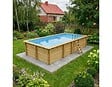 ALTANKA - Piscine hors sol en bois AQUA 7 x 3.75 - H.1.45 m avec plage, bleu pâle, fixations à visser - BAS7308OSPL+PLA308 - vignette