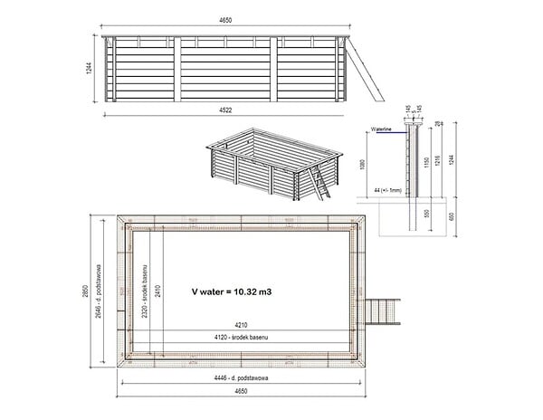 ALTANKA - Piscine hors sol en bois AQUA 4.65 x 2.85 - H.1.24 m, bleu pâle, fixations à visser - BAS7306OSPL - large