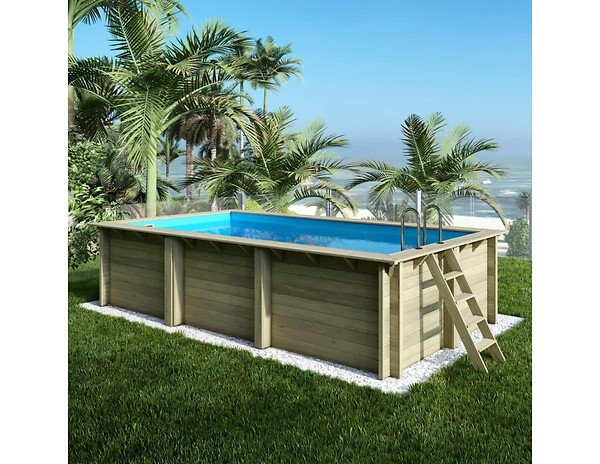 ALTANKA - Piscine hors sol en bois AQUA 6.1 x 2.85 - H.1.31 m, bleu pâle, fixations à visser - BAS7307OSPL - large