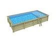 ALTANKA - Piscine hors sol en bois AQUA 8.5 x 4.35 - H.1.45 m avec plage, bleu pâle, fixations à visser - BAS7309OSPL+PLA309 - vignette