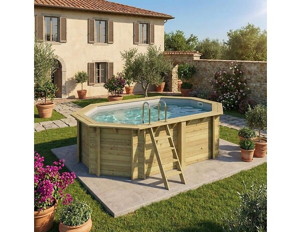 ALTANKA - Piscine hors sol en bois NEMO 4.3 x 3 - H.1.31 m, gris clair, fixations à sceller - BAS7303OSPI2 - large