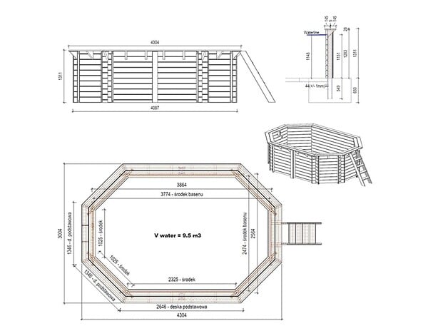 ALTANKA - Piscine hors sol en bois NEMO 4.3 x 3 - H.1.31 m, gris clair, fixations à sceller - BAS7303OSPI2 - large