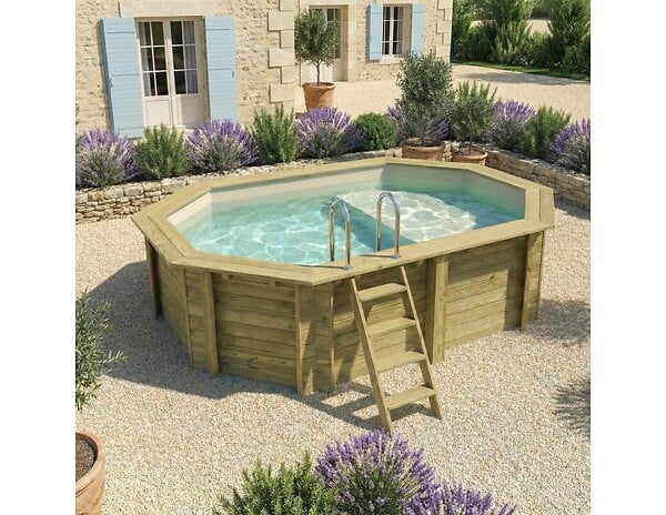ALTANKA - Piscine hors sol en bois NEMO 4.3 x 3 - H.1.18 m avec plage, sable, cadre en métal - sans dalle - BAS7302OSPU3+PLA302 - large