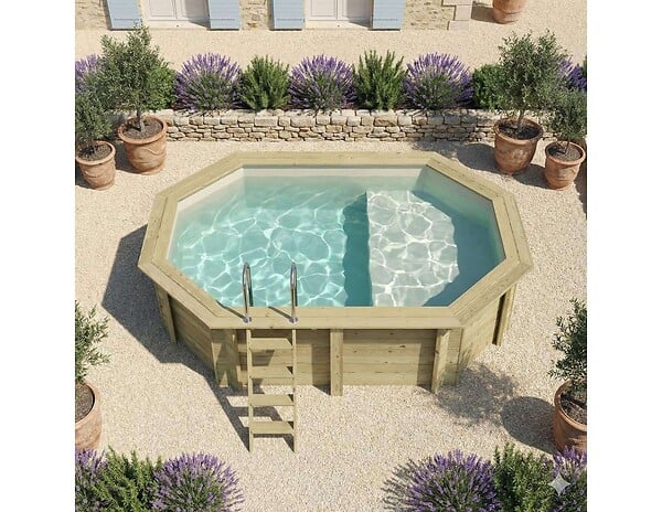 ALTANKA - Piscine hors sol en bois NEMO 4.3 x 3 - H.1.18 m avec plage, sable, cadre en métal - sans dalle - BAS7302OSPU3+PLA302 - large