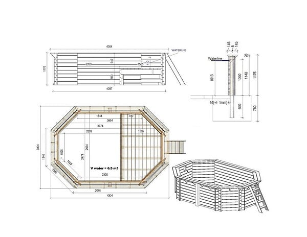 ALTANKA - Piscine hors sol en bois NEMO 4.3 x 3 - H.1.18 m avec plage, sable, cadre en métal - sans dalle - BAS7302OSPU3+PLA302 - large