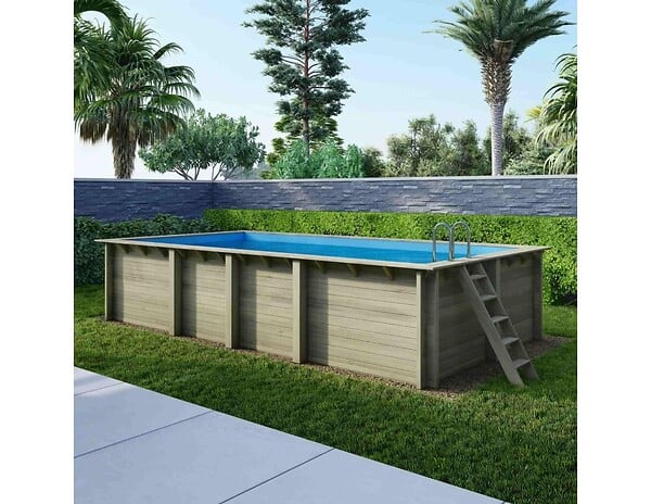 ALTANKA - Piscine hors sol en bois AQUA 7 x 3.75 - H.1.45 m, bleu pâle, fixations à visser - BAS7308OSPL - large
