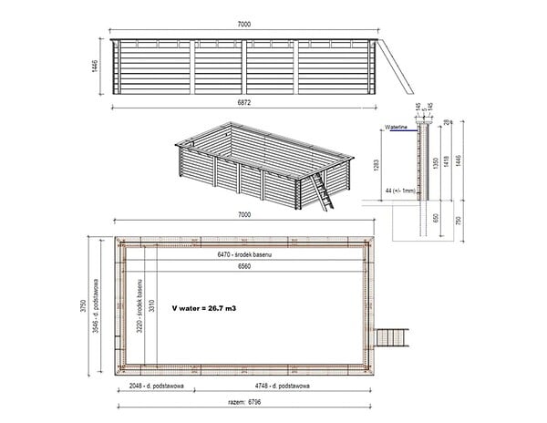 ALTANKA - Piscine hors sol en bois AQUA 7 x 3.75 - H.1.45 m, bleu pâle, fixations à visser - BAS7308OSPL - large