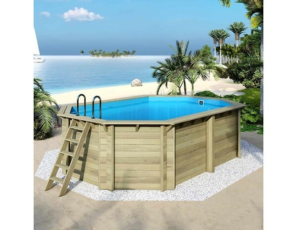 ALTANKA - Piscine hors sol en bois NEMO 5.79 x 3.49 - H.1.45 m, bleu pâle, cadre en métal - sans dalle - BAS7304OSPU - large
