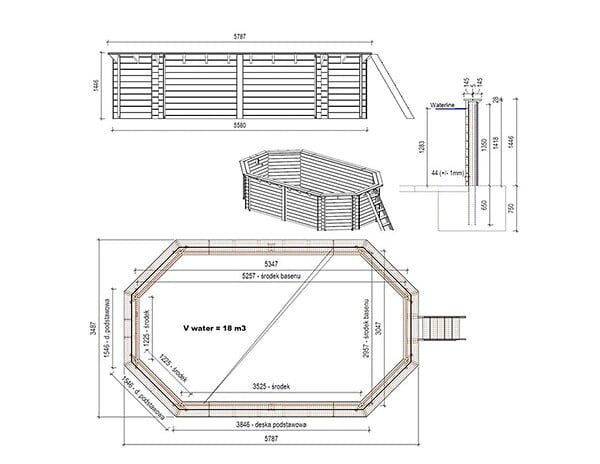 ALTANKA - Piscine hors sol en bois NEMO 5.79 x 3.49 - H.1.45 m, bleu pâle, cadre en métal - sans dalle - BAS7304OSPU - large