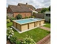 ALTANKA - Piscine hors sol en bois AQUA 8.5 x 4.35 - H.1.45 m avec plage, gris clair, fixations à visser - BAS7309OSPL2+PLA309 - vignette