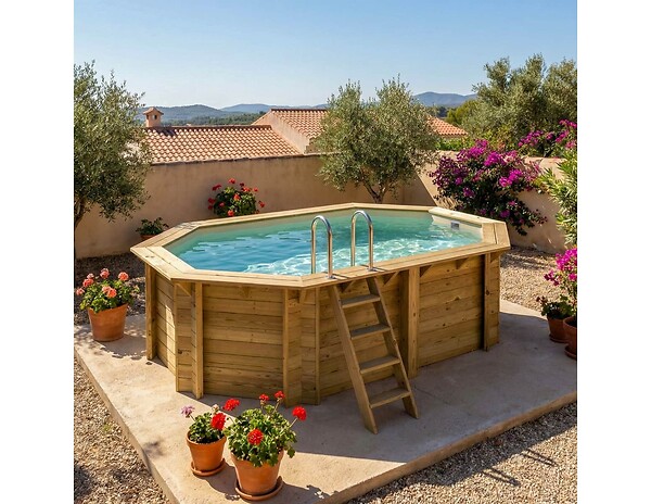 ALTANKA - Piscine hors sol en bois NEMO 4.3 x 3 - H.1.18 m, sable, cadre en métal - sans dalle - BAS7302OSPU3 - large