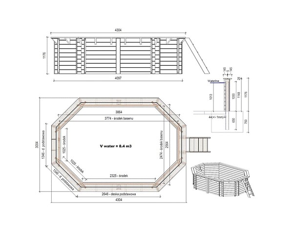 ALTANKA - Piscine hors sol en bois NEMO 4.3 x 3 - H.1.18 m, sable, cadre en métal - sans dalle - BAS7302OSPU3 - large