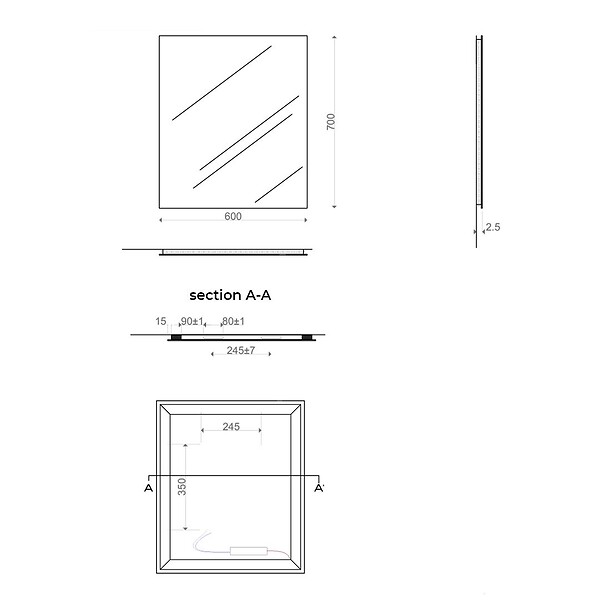 KIAMAMI VALENTINA - Miroir De Salle De Bain 70X60 Cm Avec Rétro-Éclairage Led - large
