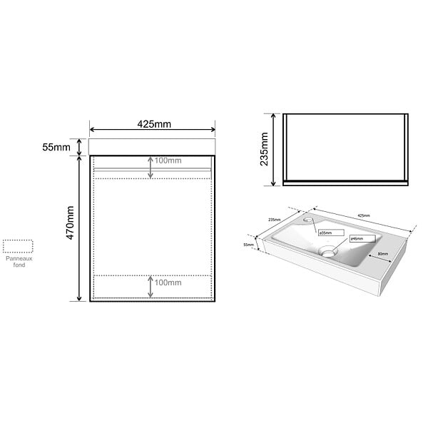 GODART - Meuble lave-mains Strié Beige cachemire pour robinet à gauche Solo - large