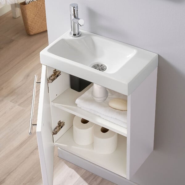 GODART - Pack lave-mains Blanc Strié - Mitigeur à gauche - L.42.5 X H. 52.5 cm - Hamac 2 - large