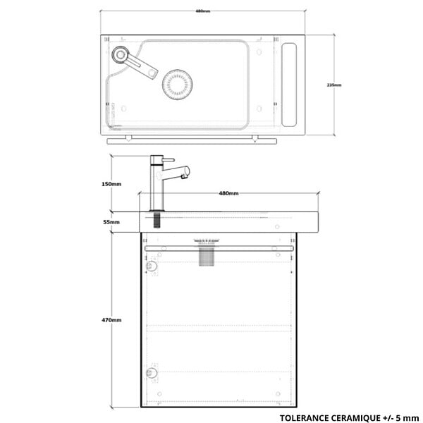 GODART - Pack lave-mains Beige cachemire strié avec porte serviette - robinetterie eau froide à gauche - L.48 X H. 52.5 cm - Houston - large