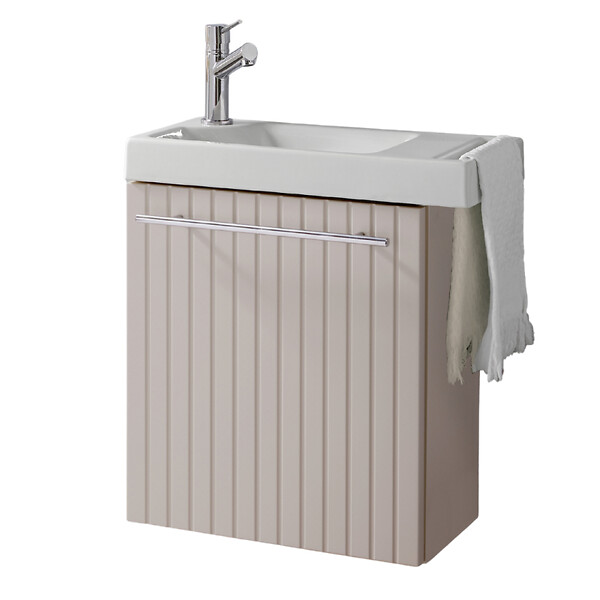 GODART - Pack lave-mains Beige cachemire strié avec porte serviette - robinetterie eau froide à gauche - L.48 X H. 52.5 cm - Houston - large