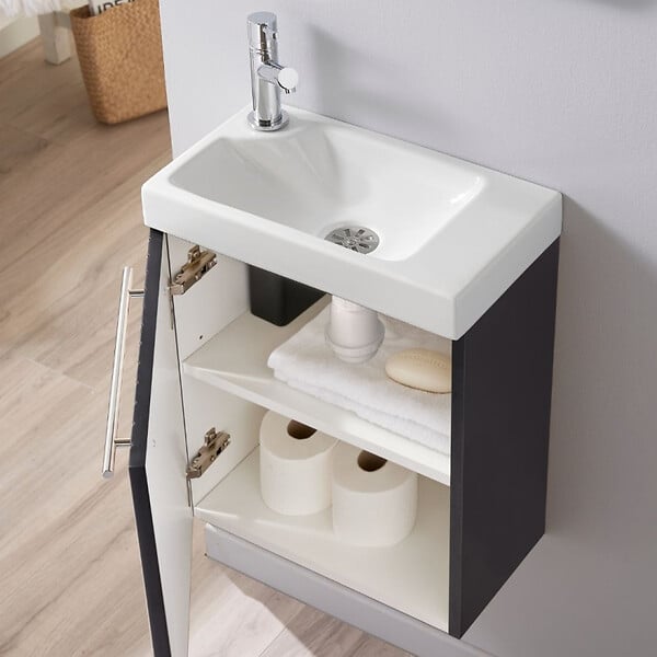 GODART - Pack lave-mains Noir Strié - Mitigeur à gauche - L.42.5 X H. 52.5 cm - Hamac 2 - large