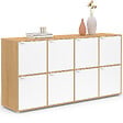 ID MARKET - Buffet casier 139 cm CASSIE 8 portes blanc et bois - vignette