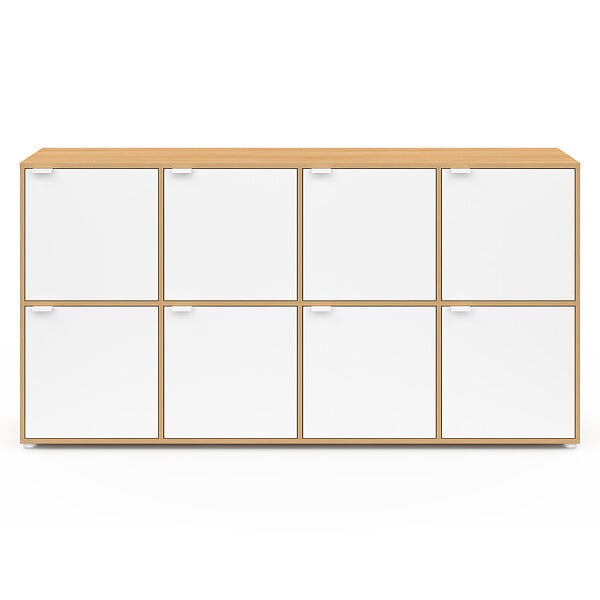 ID MARKET - Buffet casier 139 cm CASSIE 8 portes blanc et bois - large