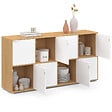 ID MARKET - Buffet casier 139 cm CASSIE 8 portes blanc et bois - vignette