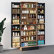 ID MARKET - Buffet haut armoire de cuisine H.160 cm ALTO 4 portes avec rangements façon hêtre et noir - vignette