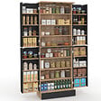 ID MARKET - Buffet haut armoire de cuisine H.160 cm ALTO 4 portes avec rangements façon hêtre et noir - vignette