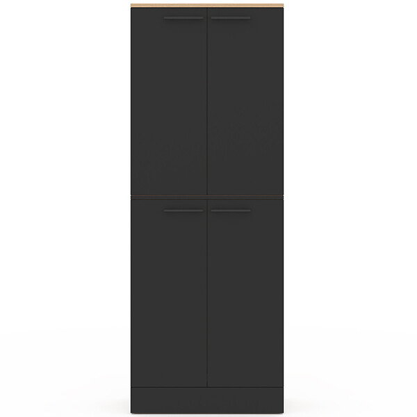 ID MARKET - Buffet haut armoire de cuisine H.160 cm ALTO 4 portes avec rangements façon hêtre et noir - large