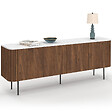 ID MARKET - Buffet bas 160 cm MARLA 4 portes effet noyer et lattes et plateau marbre blanc ALASKA - vignette