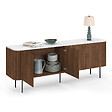 ID MARKET - Buffet bas 160 cm MARLA 4 portes effet noyer et lattes et plateau marbre blanc ALASKA - vignette