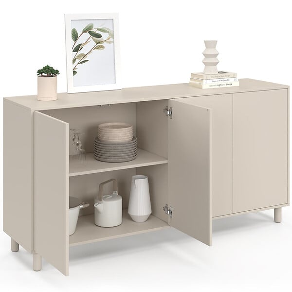 ID MARKET - Buffet 160 cm BERTILLE 4 portes bois coloris beige - large