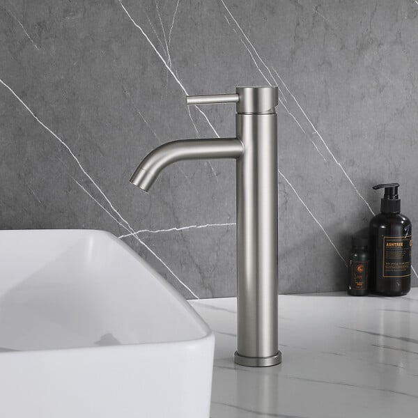 PLANETE BAIN - Mitigeur lavabo haut inox brossé avec bonde H 29.3 cm - Alois - large