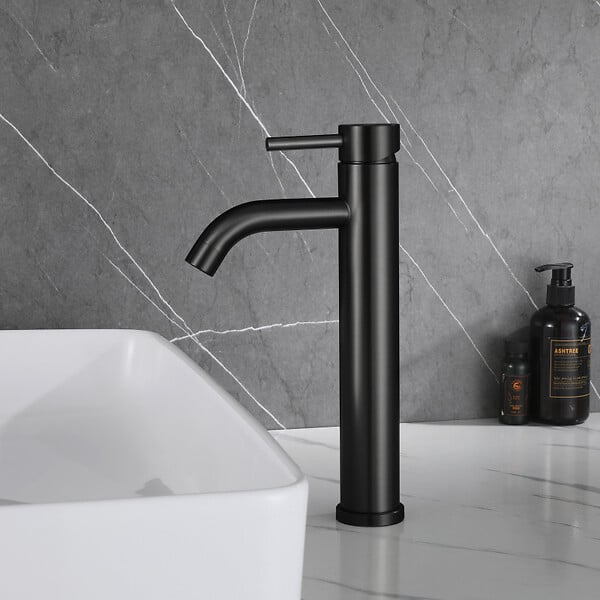 PLANETE BAIN - Mitigeur lavabo haut inox noir mat avec bonde H 29.3 cm - Alois - large