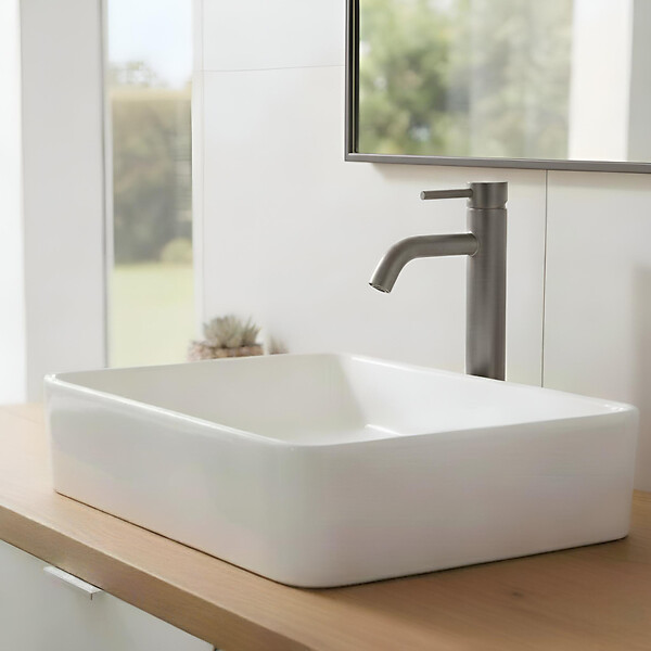 PLANETE BAIN - Mitigeur lavabo haut inox brossé gun metal avec bonde H 29.3 cm - Alois - large