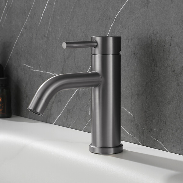 PLANETE BAIN - Mitigeur lavabo inox brossé gun metal avec bonde H 17.2 cm- Alois - large