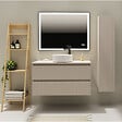 GODART - Meuble salle de bain strié 100 cm pour vasque à poser - Beige cachemire mat - A suspendre - Karaib 2 - vignette